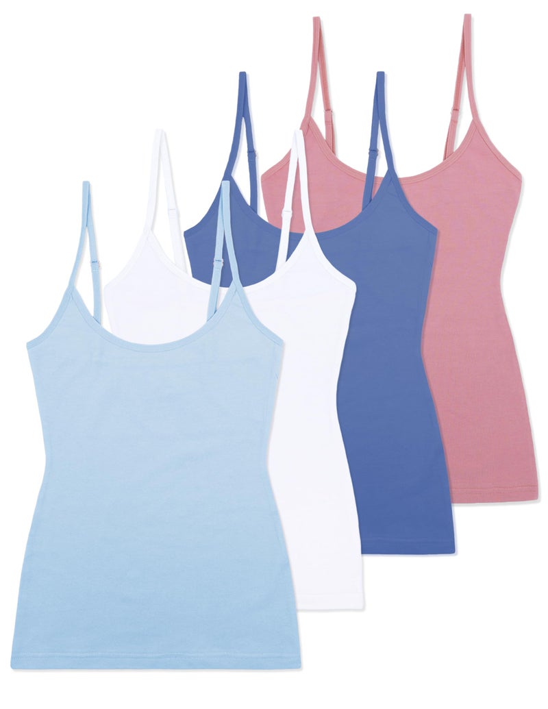 Comfneat Women's 4-Pack Slim-Fit Camisoles Cotton Adjustable Spaghetti Strap Top Underwear (Color-Set-2 4-Pack, L) - Image 1